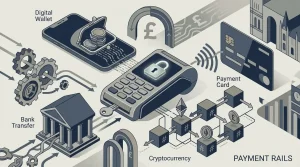 Illustration of GBP casino payments using bank transfer, e-wallets and cryptocurrency